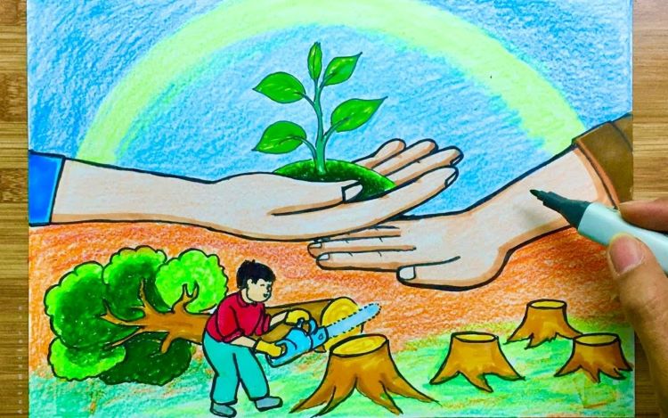 Vẽ tranh bảo vệ môi trường bằng giấy a3