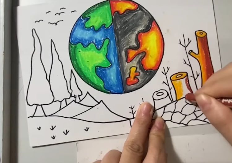 Vẽ tranh bảo vệ môi trường bằng giấy a3